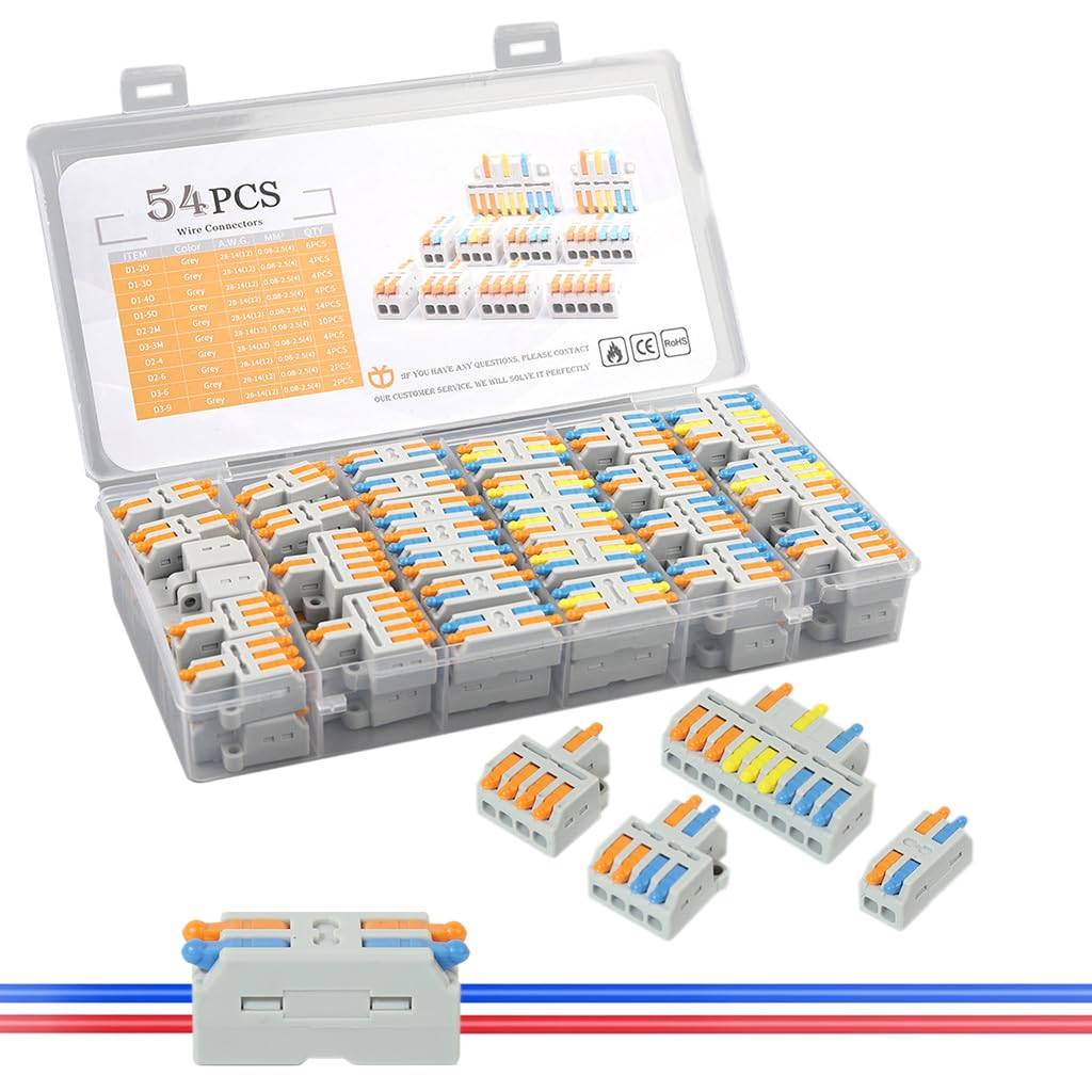 Serplex 54Pcs Wire Connector, Cable Connectors Kit with 10 Types Assorted Wire Connector Kit Universal Quick Wiring Connector for AWG 28-(14)12 Safe Fire Retardant Cable Connectors Serplex 54Pcs Wire Connector, Cable Connectors Kit with 10 Types Assorted Wire Connector Kit Universal Quick Wiring Connector for AWG 28-(14)12 Safe Fire Retardant Cable Connectors